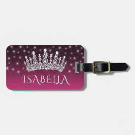 Etiqueta Para Maletas Elegante y espumosa corona y estrellas rosa calien