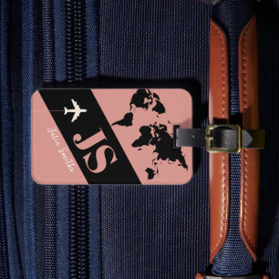 Etiqueta Para Maletas Elegante y Moderno Viaje en Avión Rosa Polvoriento