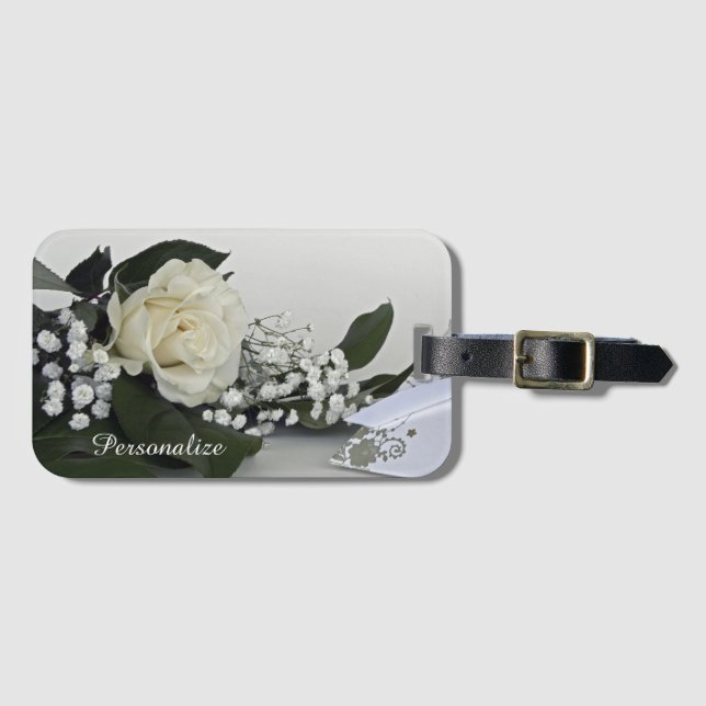 Etiqueta Para Maletas Elegante y romántico rosa blanco personalizado (Anverso horizontal)