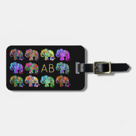 Etiqueta Para Maletas Elegantes elefantes ornamentales en monogramo