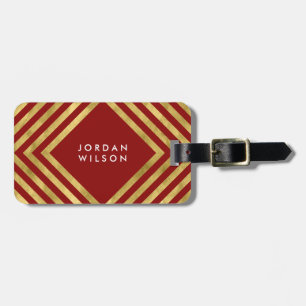 Etiqueta Para Maletas Elegantes líneas geométricas de oro rojas de diseñ