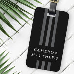 Etiqueta Para Maletas Elegantes líneas oscuras modernas monogramadas neg<br><div class="desc">Elegante etiqueta de equipaje negro con tres líneas grises oscuras que van de arriba a abajo con tu nombre cruzando.</div>