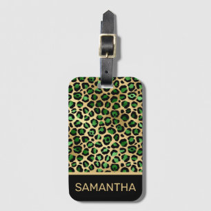Etiqueta Para Maletas Elegantes lugares de leopardo verde oscuro y Relie