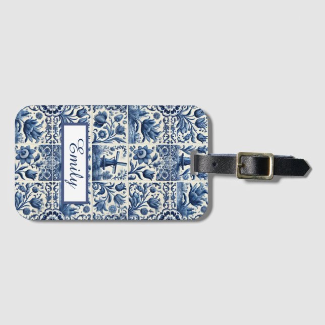 Etiqueta Para Maletas Elegantes mosaicos Delft Personalizados (Anverso horizontal)
