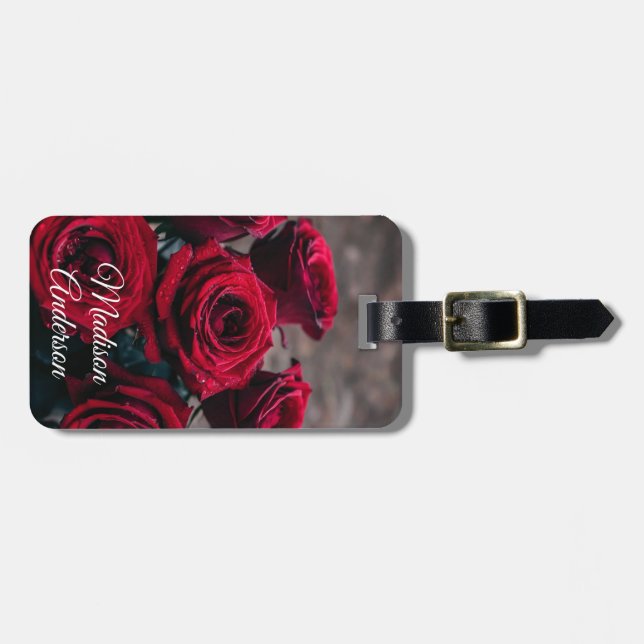 Etiqueta Para Maletas Elegantes rosas rojas personalizadas (Frente Horizontal)