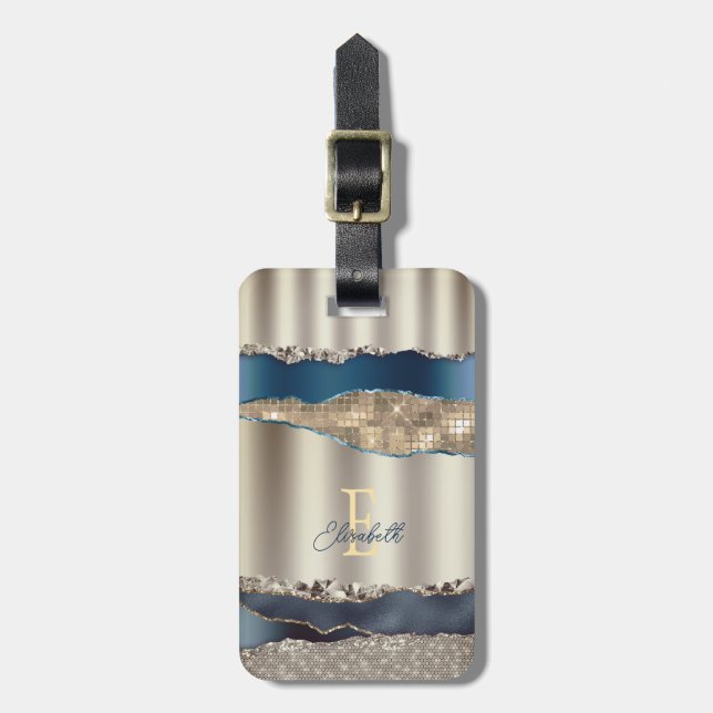 Etiqueta Para Maletas Elegantes secuencias de ácidos azules índigo (Frente Vertical)