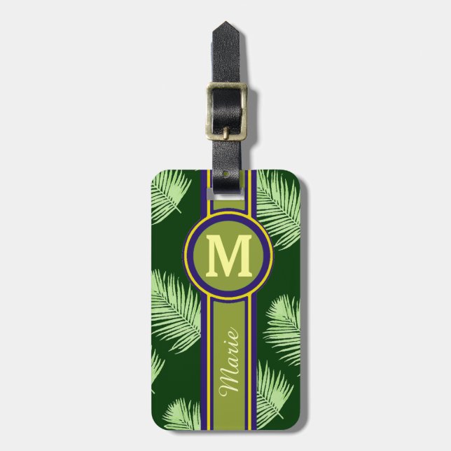 Etiqueta Para Maletas elemento de viaje personalizado verde (Frente Vertical)