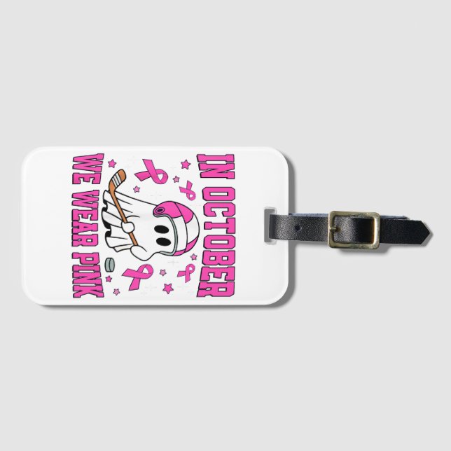 Etiqueta Para Maletas En Octubre Usamos Hockey De Juego Rosa (Anverso horizontal)