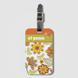 Etiqueta Para Maletas en paz - Flor Retro Hippie Naranja Verde