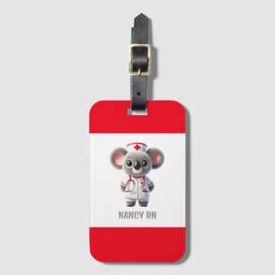 Etiqueta Para Maletas Enfermera de osito de Koala con estetioscopio rojo