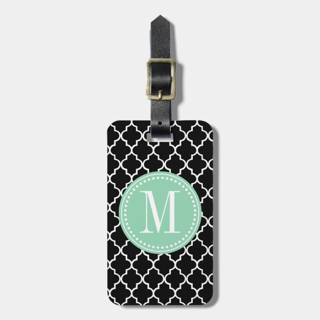 Etiqueta Para Maletas Enrejado marroquí negro elegante personalizado (Frente Vertical)