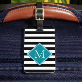 Etiqueta Para Maletas Equipaje con Monograma de Diamante en Teal con Ray