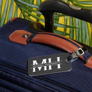 Etiqueta Para Maletas Equipaje gris monogramo personalizado
