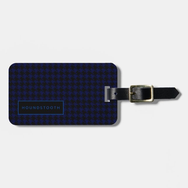 Etiqueta Para Maletas Equipaje Houndstoth Blue Black Him Personalizado (Frente Horizontal)