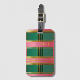 Etiqueta Para Maletas Equipaje Monograma con Bloques de Color Rosa y Ver