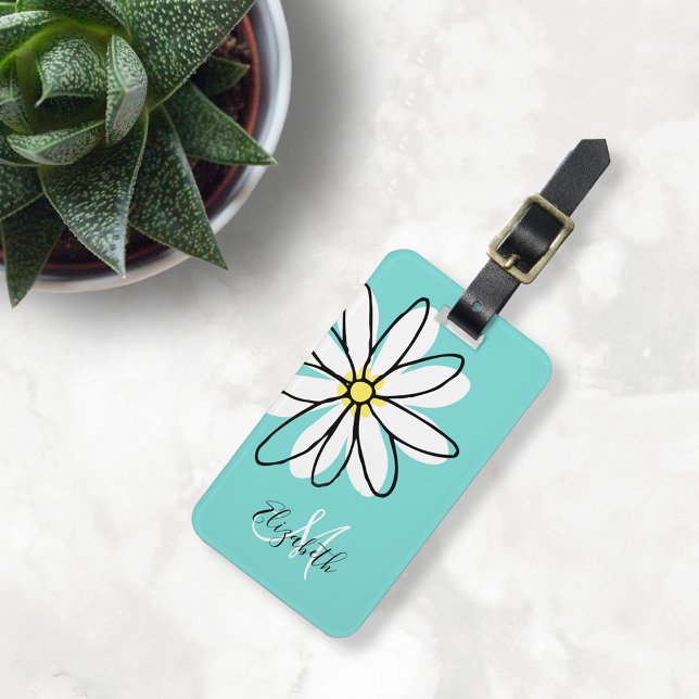 Etiqueta Para Maletas Equipaje Monograma personalizado Daisy Doodle Flow (Subido por el creador)