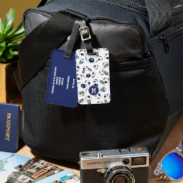 Etiqueta Para Maletas equipo de deportes azul gris color patrón de balon