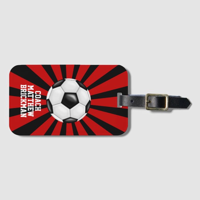 Etiqueta Para Maletas Equipo de fútbol rojo y negro (Anverso horizontal)