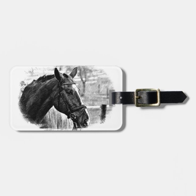 Etiqueta Para Maletas Esbozo de caballos blancos negros (Frente Horizontal)