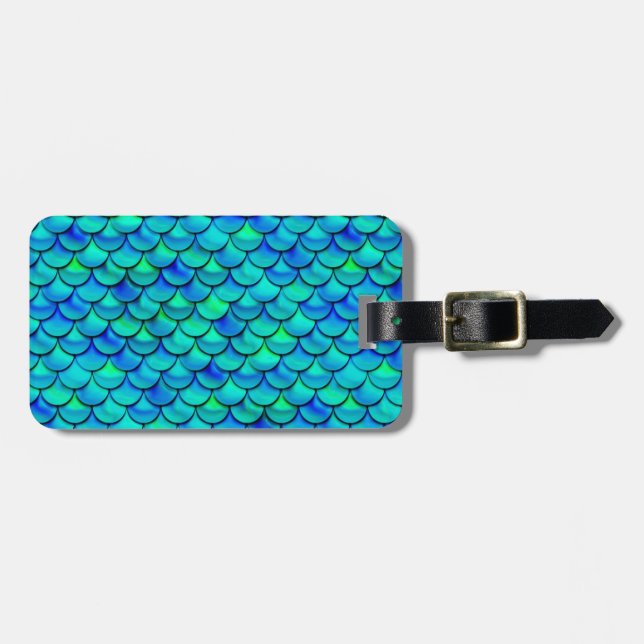 Etiqueta Para Maletas Escalas azules Aqua (Frente Horizontal)