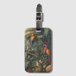 Etiqueta Para Maletas Escena botánica de loros y piñas