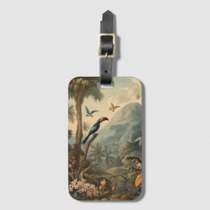 Etiqueta Para Maletas Escena botánica vintage de Toucans y flores