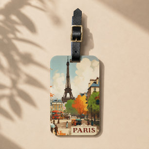Etiqueta Para Maletas Escena callejera vintage de la Torre Eiffel de Par