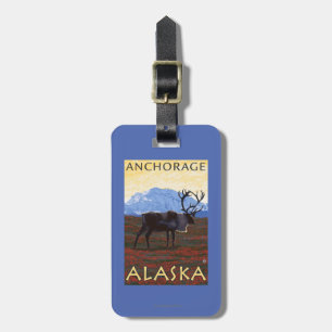Etiqueta Para Maletas Escena del caribú - Anchorage, Alaska