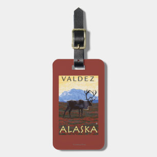 Etiqueta Para Maletas Escena del caribú - Valdez, Alaska