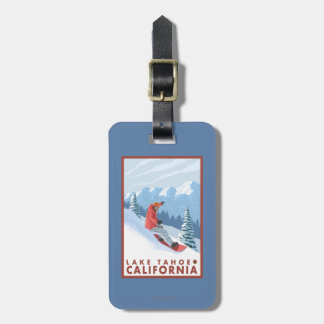 Etiqueta Para Maletas Escena del Snowboarder - el lago Tahoe, California