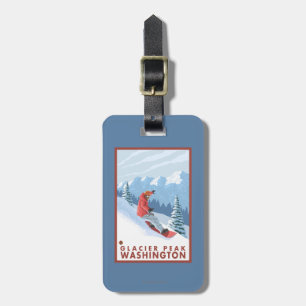 Etiqueta Para Maletas Escena del Snowboarder - pico del glaciar,