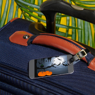 Etiqueta Para Maletas Escena nocturna de Halloween de fantasía