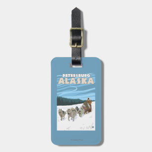 Etiqueta Para Maletas Escena Sledding del perro - Petersburgo, Alaska