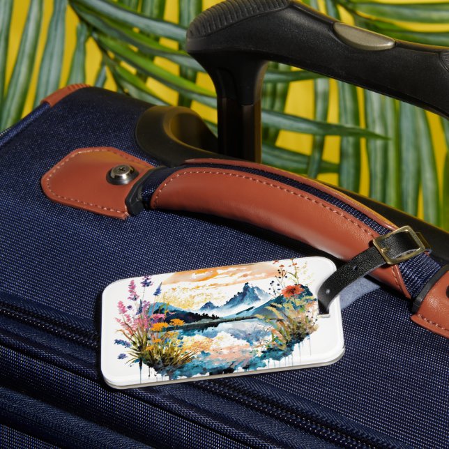 Etiqueta Para Maletas Escenario de montaña acuático (Anverso In situ 3)