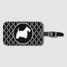 Etiqueta Para Maletas Escocés Terrier Quatrefoil blanco y negro