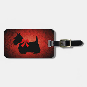 Etiqueta Para Maletas Escocés Terrier, silueta, arco, rojo del granito