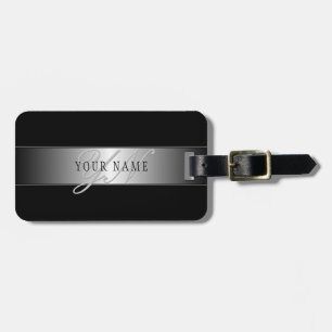 Etiqueta Para Maletas Escritura elegante editable de monograma Negro