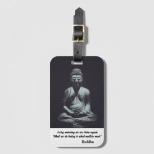 Etiqueta Para Maletas Escultura de Buda en Blanco y Negro con Cita