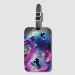 Etiqueta Para Maletas Espacio fantástico nebulosa unicornio dragón azul