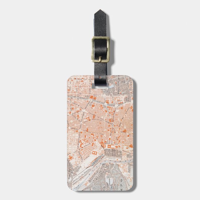 Etiqueta Para Maletas España: Mapa de Madrid, C1920 (Frente Vertical)