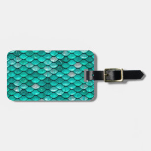 Etiqueta Para Maletas Esparkle Purpurina Green Aqua Mermaid Scales