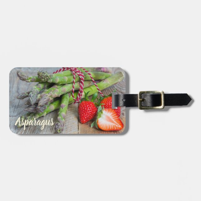 Etiqueta Para Maletas Espárrago verde con fresa (Frente Horizontal)