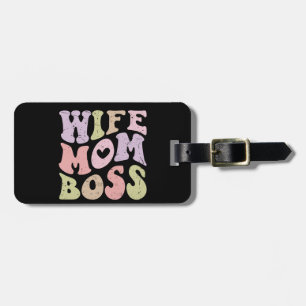 Etiqueta Para Maletas Esposa Mamá Jefa Retro Groovy Día de la Madre Negr
