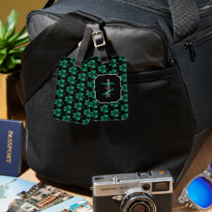 Etiqueta Para Maletas Espuma verde esmeralda Shamrock negro Monograma
