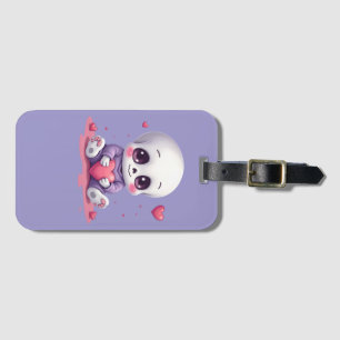 Etiqueta Para Maletas Esqueleto Kawaii Sosteniendo Corazón