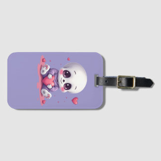 Etiqueta Para Maletas Esqueleto Kawaii Sosteniendo Corazón