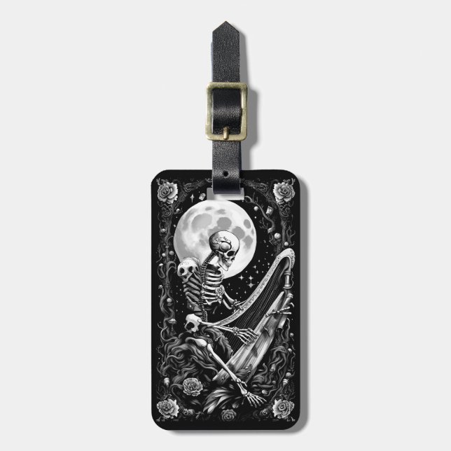 Etiqueta Para Maletas Esqueleto y arpa III (Frente Vertical)