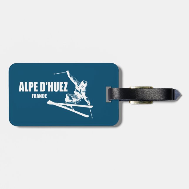Etiqueta Para Maletas Esquiador de Francia Alpe d’Huez (Atrás Horizontal)