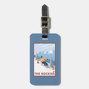 Etiqueta Para Maletas Esquiador de la nieve de Downhhill - los Rockies