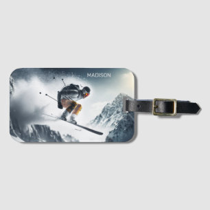 Etiqueta Para Maletas Esquiador de montaña de nombre personalizado